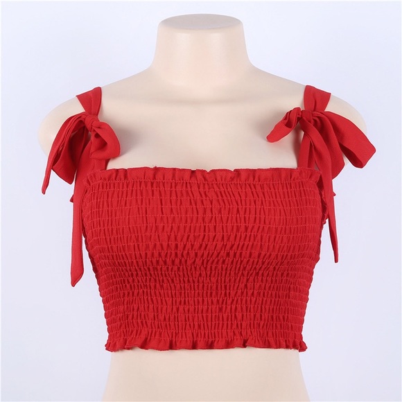 Kamissy Frill Smocked Crop Tank Red Size 8 - Picture 4 of 14